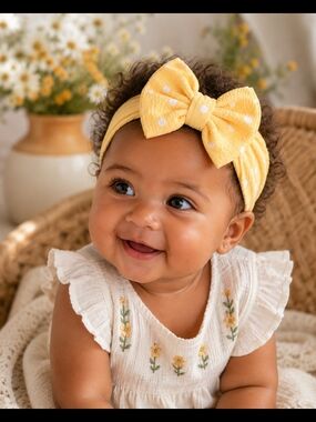 Yellow Polka Dot Baby Bow Headband New